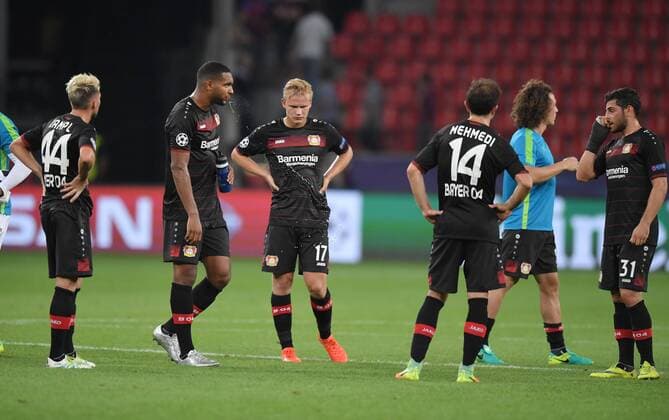 14.09.2016, Fussball Champions League 2016 17, Vorrunde, 1. Spieltag, Bayer 04 Leverkusen - ZSKA Moskau 2:2, v.li., Kevin Kampl (Bayer 04 Leverkusen), Jonathan Tah (Bayer 04 Leverkusen), Joel Pohjanpalo (Bayer 04 Leverkusen), Admir Mehmedi (Bayer 04 Leverkusen), Julian Baumgartlinger (Bayer 04 Leverkusen), Kevin Volland (Bayer 04 Leverkusen)