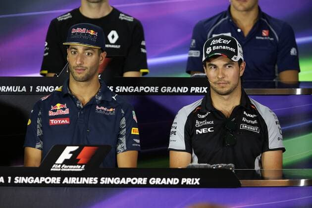 Formel 1, GP von Singapur, Pressekonferenz Singapore Grand Prix 15 - 18 September 2016 15.09.2016 - press conference PK Pressekonferenz Daniel Ricciardo (AUS) Red Bull Racing RB12 and Sergio Perez (MEX) Sahara Force India F1 VJM09 