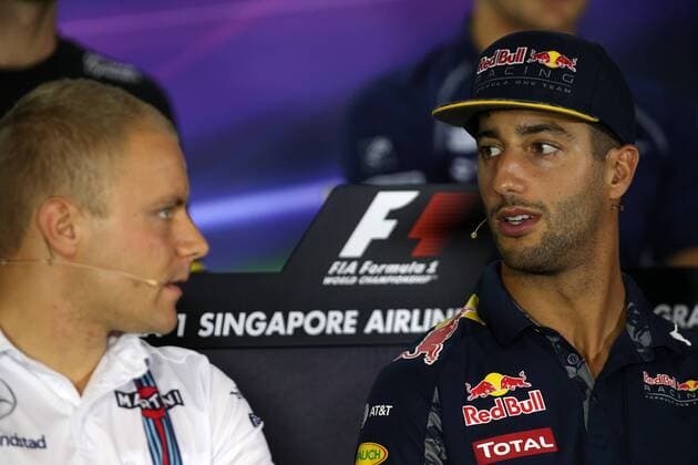 Formel 1, GP von Singapur, Pressekonferenz Singapore Grand Prix 15 - 18 September 2016 15.09.2016 - press conference PK Pressekonferenz Valtteri Bottas (FIN) Williams FW38 and Daniel Ricciardo (AUS) Red Bull Racing RB12 