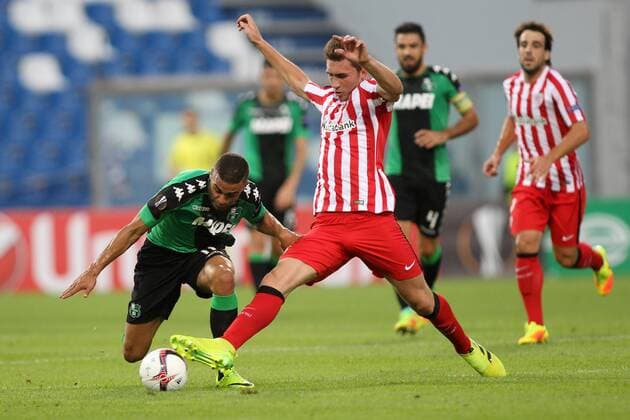 Gregoire Defrel Sassuolo, Aymeric Laporte Athletic Reggio Emilia 15-09-2016 Stadio Citta del Tricolore Sassuolo Calcio vs. Atletico Bilbao Europa League 2016 2017 lucaxpagliaricci