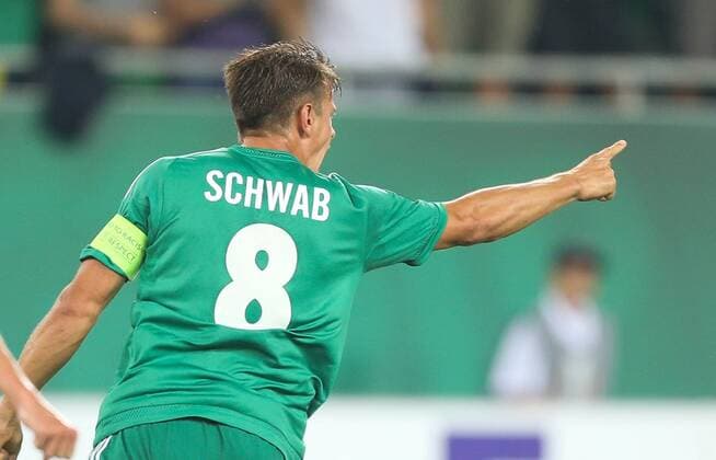 SOCCER - EL, Rapid vs Genk VIENNA,AUSTRIA,15.SEP.16 - SOCCER - UEFA Europa League, group stage, SK Rapid Wien vs KRC Genk. Image shows the rejoicing of Stefan Schwab (Rapid). Keywords: Wien Energie. GEPAxpictures xPhilippxBrem
