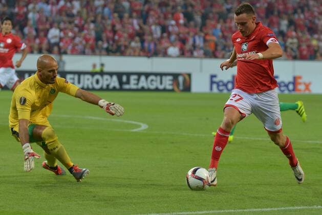 15.09.2016, xtkx, Fussball UEFA Europa League, FSV Mainz 05 - AS St.Etienne, emspor , v.l. Jessy Moulin (St. Etienne) , Christian Clemens (Mainz 05) , Mainz