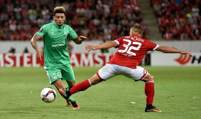 15.09.2016, xfux, Fussball Europa League, FSV Mainz 05 - AS St.Etienne, emspor, v.l. Kevon Malcuit (AS Saint-Etienne), Pablo de Blasis (FSV Mainz 05) Mainz
