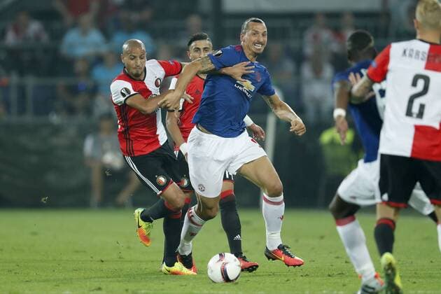 (L-R) Karim El Ahmadi of Feyenoord, Bilal Basacikoglu of Feyenoord, Zlatan Ibrahimovic of Manchester United ManU Paul Pogba of Manchester United, Rick Karsdorp of Feyenoordduring the Europa League group A match between Feyenoord and Manchester Uinited on September 15, 2016 at the Kuip stadium in Rotterdam, The Netherlands. Feyenoord Rotterdam v Manchester United UEFA Europa League 2016 2017 xVIxxIVx 6222730