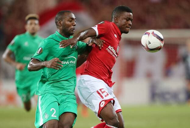 UEFA Europa League, 1. FSV Mainz 05 - AS St. Etienne, 1. Spieltag, Gruppenphase, Gruppe C, Saison 2016 2017 , 15.09.2016 in Mainz (GER), xmdx, Kevin Theophile Catherine (2, St. Etienne), Jhon CORDOBA (15, Mainz 05) 1. FSV Mainz 05 - AS St. Etienne