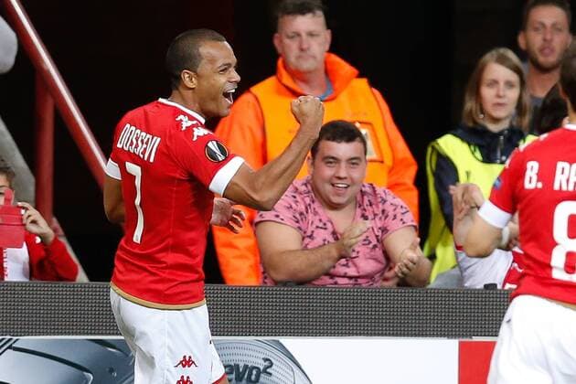 Standard s Matthieu Dossevi celebrates after scoring during a soccer game between Belgian team Standard de Liege and Spanish club Real Club Celta de Vigo in Liege, Thursday 15 September 2016, the first game of the group stage of the Europa League competition in group G. BRUNOxFAHY  x04932753x