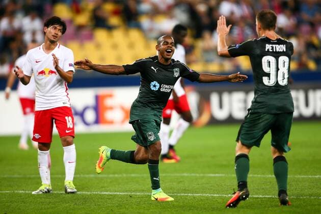 SOCCER - EL, RBS vs Krasnodar SALZBURG,AUSTRIA,15.SEP.16 - SOCCER - UEFA Europa League, group stage, Red Bull Salzburg vs FK Krasnodar. Image shows the rejoicing of Joaozinho and Sergei Petrov (Krasnodar). GEPAxpictures xFelixxRoittner
