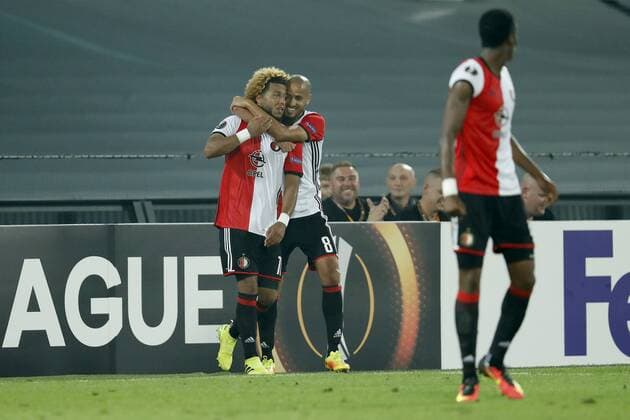 (L-R) Tonny Vilhena of Feyenoord, Karim El Ahmadi of Feyenoord, Terence Kongolo of Feyenoordduring the Europa League group A match between Feyenoord and Manchester Uinited on September 15, 2016 at the Kuip stadium in Rotterdam, The Netherlands. Feyenoord Rotterdam v Manchester United ManU UEFA Europa League 2016 2017 xVIxxIVx 6223180
