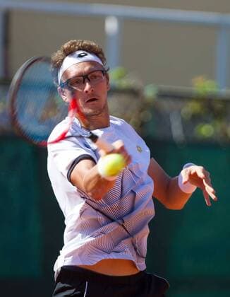 World group , play-off play-off round Uzbekistan Vs Switzerland (IN WHITE )Denis ISTOMIN from uzb - (in red )Antoine BELLIER frome swis 