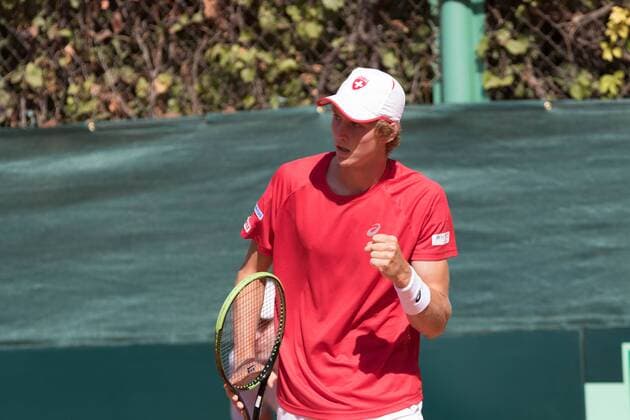 World group , play-off play-off round Uzbekistan Vs Switzerland (IN WHITE )Denis ISTOMIN from uzb - (in red )Antoine BELLIER frome swis 