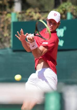 World group , play-off play-off round Uzbekistan Vs Switzerland (IN WHITE )Denis ISTOMIN from uzb - (in red )Antoine BELLIER frome swis 