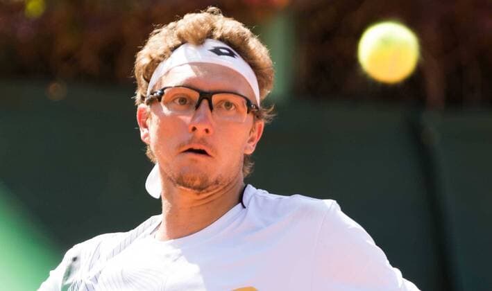 World group , play-off play-off round Uzbekistan Vs Switzerland (IN WHITE )Denis ISTOMIN from uzb - (in red )Antoine BELLIER frome swis 
