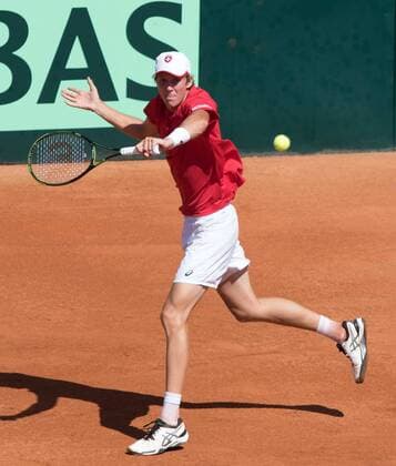 World group , play-off play-off round Uzbekistan Vs Switzerland (IN WHITE )Denis ISTOMIN from uzb - (in red )Antoine BELLIER frome swis 