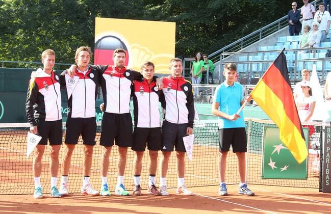 GER, Davis Cup, Deutschland vs. Polen 16.09.2016, LTTC Rot-Weiss-Berlin, Berlin, GER, Davis Cup, Deutschland vs. Polen, Auslosung, im Bild GER-Team Michael Kohlmann (Kapitaen), Daniel Brands, Daniel Masur, Florian Mayer, Jan-Lennard Struff nordphotox xEngler