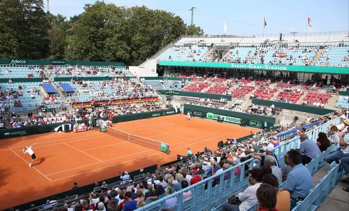 GER, Davis Cup, Deutschland vs. Polen, Einzel 16.09.2016, LTTC Rot-Weiss-Berlin, Berlin, GER, Davis Cup, Deutschland vs. Polen, Auslosung, im Bild Steffi-Graf-Stadion Jan-Lennard Struff (GER) vs. Kamil Majchrzak (POL) nordphotox xEngler