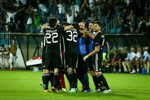 UEFA: Qarabag FK - Slovan Liberec Rashad F. Sadygov celebrates after scoring during the UEFA Europa League group J football match Qarabag vs Slovan Liberec at Dalga Arena stadium. The final score is 2-2.  AzizxKarimovx xPacificxPress