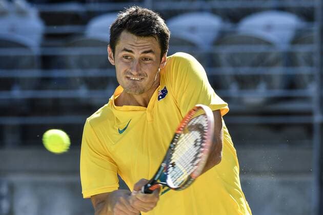 16.09.16 Sydney, Australia. Bernard Tomic of Australia in action against Jozef Kovalik of Slovakia during their mens singles match of the Davis Cup World Group Play-Off in the Ken Rosewall Arena. Tomic won the match 7-6,6-4,6-4. xNigelxOwenx  ActionPlus11790480