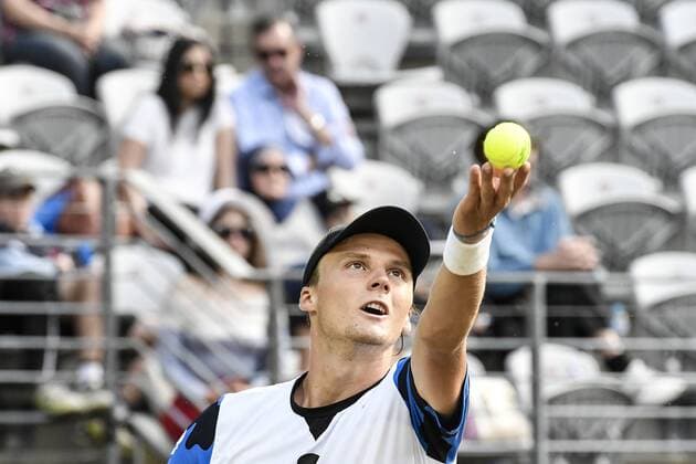 16.09.16 Sydney, Australia. Jozef Kovalik of Slovakia in action against Bernard Tomic of Australia during their mens singles match of the Davis Cup World Group Play-Off in the Ken Rosewall Arena. Tomic won the match 7-6,6-4,6-4. xNigelxOwenx  ActionPlus11790487