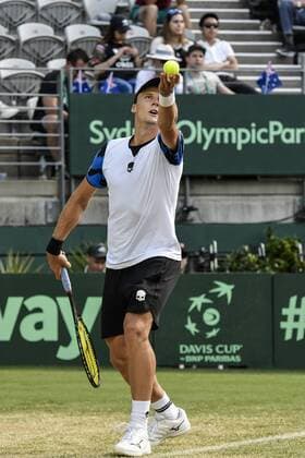 16.09.16 Sydney, Australia. Jozef Kovalik of Slovakia in action against Bernard Tomic of Australia during their mens singles match of the Davis Cup World Group Play-Off in the Ken Rosewall Arena. Tomic won the match 7-6,6-4,6-4. xNigelxOwenx  ActionPlus11790488