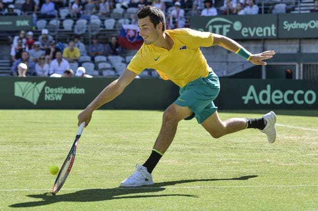 16.09.16 Sydney, Australia. Bernard Tomic of Australia in action against Jozef Kovalik of Slovakia during their mens singles match of the Davis Cup World Group Play-Off in the Ken Rosewall Arena. Tomic won the match 7-6,6-4,6-4. xNigelxOwenx  ActionPlus11790492