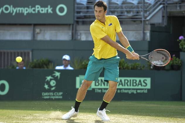 16.09.16 Sydney, Australia. Bernard Tomic of Australia in action against Jozef Kovalik of Slovakia during their mens singles match of the Davis Cup World Group Play-Off in the Ken Rosewall Arena. Tomic won the match 7-6,6-4,6-4. xNigelxOwenx  ActionPlus11790495