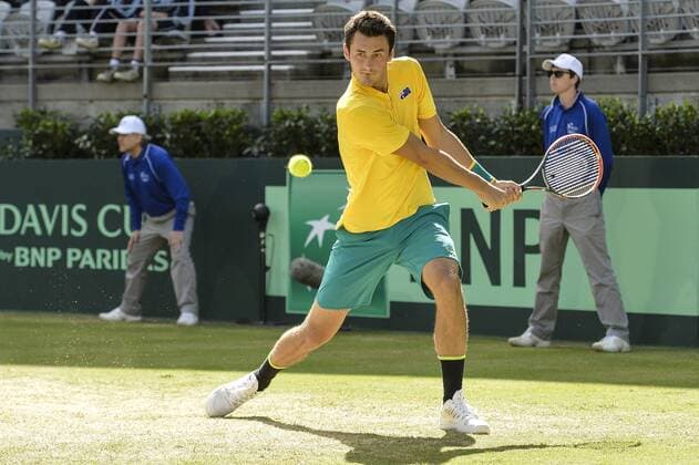 16.09.16 Sydney, Australia. Bernard Tomic of Australia in action against Jozef Kovalik of Slovakia during their mens singles match of the Davis Cup World Group Play-Off in the Ken Rosewall Arena. Tomic won the match 7-6,6-4,6-4. xNigelxOwenx  ActionPlus11790498