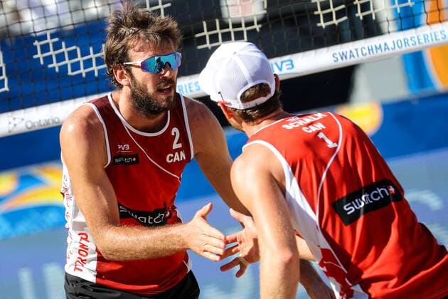 BEACHVOLLEYBALL - FIVB World Tour Finals TORONTO,CANADA,16.SEP.16 - Beach volleyball Beachvolleyball - FIVB World Tour 2016, Finals. Image shows the rejoicing of Ben Saxton and Chaim Schalk (CAN). GEPAxpictures xMaticxKlansek