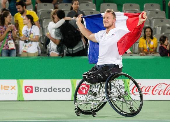 15.09.2016, Olympic Tennis Centre, Rio de Janeiro, BRA, Rio 2016, Paralympische Sommerspiele, Rollstuhl Tennis, im Bild Stephane Houdet (out of frame) and Nicolas Peifer of France react after winning against Alfie Hewett (out of frame) and Gordon Reid (out of frame) of the UK in the Tennis Men s Doubles Gold Medal Match during the Wheelchair Tennis of the 2016 Rio Summer Paralympics at the Olympic Tennis Centre in Rio de Janeiro, Brazil on 2016 09 15. Rio de Janeiro  EP_slo  