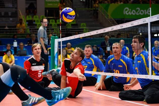 16.09.2016, Rio de Janeiro, Riocentro 6 Paralympische Spiele, Sitzvolleyball, Spiel Platz 5 6, Deutschland (GER) vs. Ukraine (UKR) Abwehr Torben Schiewe ( 14 GER)