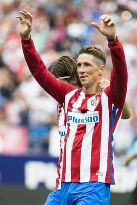 Atletico de Madrid s player Fernando Torres and Filipe Luis celebrating a goal during a match of La Liga Santander at Vicente Calderon Stadium in Madrid. September 17, Spain. 2016.  (20160917085)