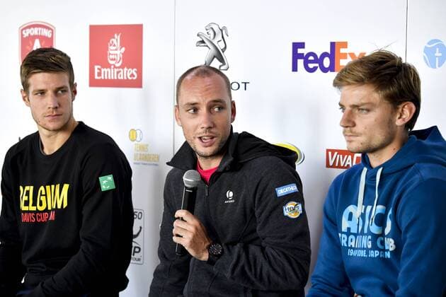 Belgian Joris De Loore, Belgian Steve Darcis and Belgian David Goffin pictured during a press conference PK Pressekonferenz for the European Open tennis tournament in Antwerp from 17 to 23 October, Monday 19 September 2016. DIRKxWAEM  x04935810x