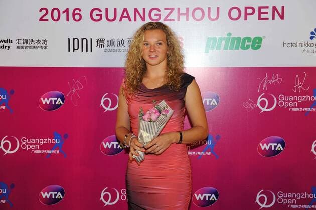 Katerina Siniakova of Czech Republic arrives at the red carpet for the welcome party of the 2016 WTA Tennis Damen Guangzhou Open tennis tournament in Guangzhou city, south China s Guangdong province, 19 September 2016. Tennis stars glam up welcome party for 2016 Guangzhou Open tennis tournament  20160920_04738