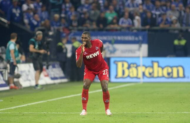 21.09.2016 - Anthony Modeste (1. FC Köln) freut sich über seinen Führungstreffer zum 1:2 beim BL-Spiel (Saison 2016 17) FC Schalke 04 - 1. FC Köln. Â
