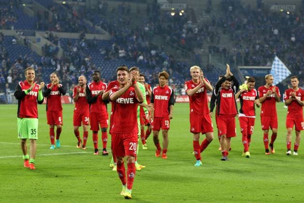 21.09.2016 - Die Spieler des 1. FC Köln freuen sich über den 1:3 Sieg beim BL-Spiel (Saison 2016 17) FC Schalke 04 - 1. FC Köln. Â