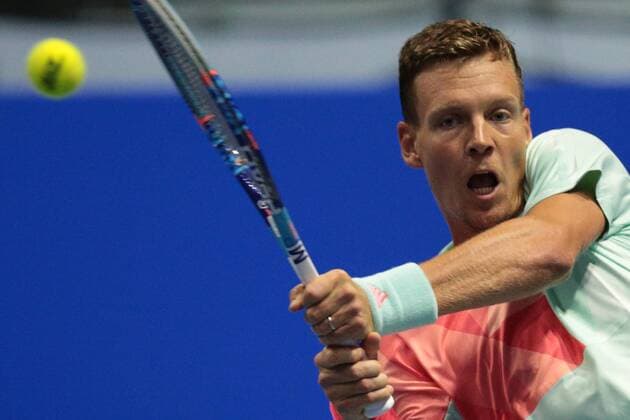 September 22, 2016 - Saint Petersburg, Russia - Tomas Berdych of Czech Republic returns the ball to Andrey Kuznetsov of Russia during the St. Petersburg Open ATP Tennis Herren tennis tournament match in St. Petersburg, Russia, September 22, 2016. St. Petersburg Tennis Open 2016  - ZUMAn230