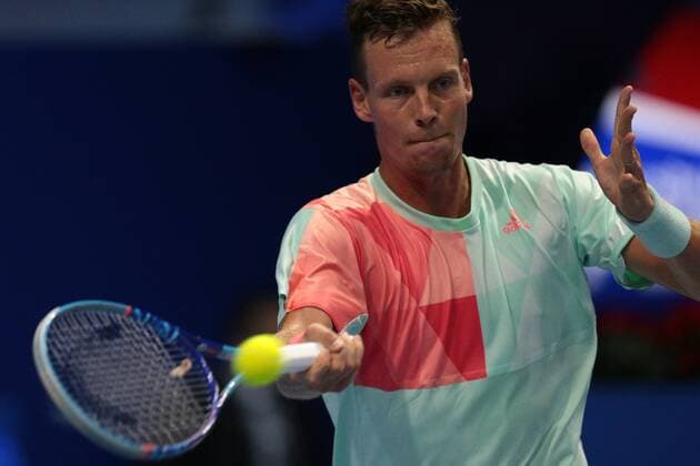 September 22, 2016 - Saint Petersburg, Russia - Tomas Berdych of Czech Republic returns the ball to Andrey Kuznetsov of Russia during the St. Petersburg Open ATP Tennis Herren tennis tournament match in St. Petersburg, Russia, September 22, 2016. St. Petersburg Tennis Open 2016  - ZUMAn230