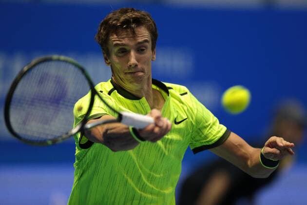 September 22, 2016 - Saint Petersburg, Russia - Andrey Kuznetsov of Russia returns the ball to Tomas Berdych of Czech Republic during the St. Petersburg Open ATP Tennis Herren tennis tournament match in St. Petersburg, Russia, September 22, 2016. St. Petersburg Tennis Open 2016  - ZUMAn230