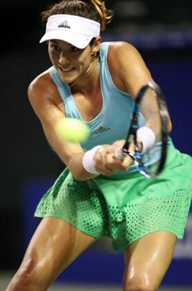 September 22, 2016, Tokyo, Japan - Garbine Muguruza of Spain returns the ball against Latvia s Anastasija Sevastova during the second round of the Toray Pan Pacific Open tennis championships in Tokyo on Thursday, September 22, 2016. Muguruza defeated Sevastova 6-3, 6-3. Noxthirdxpartyxsales  (lwxa004789)