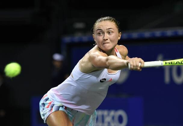 September 22, 2016, Tokyo, Japan - Aliaksandra Sasnovich of Belarus returns the ball against Karolina Pliskova of Czech Republic during the second round of the Toray Pan Pacific Open tennis championships in Tokyo on Thursday, September 22, 2016. Sasnovich defeated Pliskova 6-4, 6-2. Noxthirdxpartyxsales  (lwxa004771)