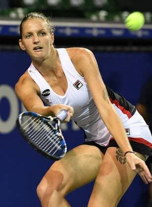 September 22, 2016, Tokyo, Japan - Karolina Pliskova of Czech Republic returns the ball against Aliaksandra Sasnovich of Belarus during the second round of the Toray Pan Pacific Open tennis championships in Tokyo on Thursday, September 22, 2016. Sasnovich defeated Pliskova 6-4, 6-2. Noxthirdxpartyxsales  (lwxa004774)