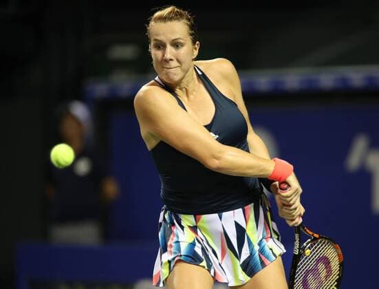 September 22, 2016, Tokyo, Japan - Russia s Anastasia Pavlyuchekova retursn the ball against Elina Svitolina of Ukraine during the second round of the Toray Pan Pacific Open tennis championships in Tokyo on Thursday, September 22, 2016. Svitolina defeated Pavlyuchenkova 7-6, 6-4. Noxthirdxpartyxsales  (lwxa004805)