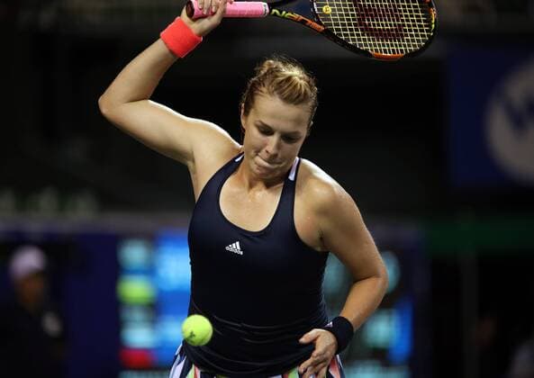 September 22, 2016, Tokyo, Japan - Russia s Anastasia Pavlyuchekova smashes the ball to the ground as she lost a key point against Elina Svitolina of Ukraine during the second round of the Toray Pan Pacific Open tennis championships in Tokyo on Thursday, September 22, 2016. Svitolina defeated Pavlyuchenkova 7-6, 6-4. Noxthirdxpartyxsales  (lwxa004807)