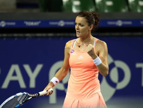 Bilder des Tages - SPORT September 23, 2016, Tokyo, Japan - Agnieszka Radwanska of Poland clinches her fist as she defeated Rio de Janeiro Olympics gold medalist Monica Puig of Puerto Rico during the quarter finals of the Toray Pan Pacific Open tennis championships in Tokyo on Friday, September 23, 2016. Radwanska defeated Puig 6-2, 6-3.  (lwxa004848)