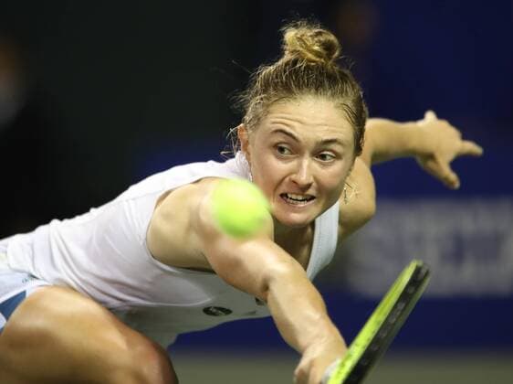 September 23, 2016, Tokyo, Japan - Aliaksandra Sasnovich of Belarus returns the ball against Japan s Naomi Osaka during the quarter finals of the Toray Pan Pacific Open tennis championships in Tokyo on Friday, September 23, 2016. Osaka defeated Sasnovich 6-3, 7-6.  (lwxa004859)