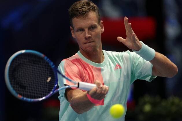 September 23, 2016 - Saint Petersburg, Russia - Tomas Berdych of Czech Republic returns the ball to Paolo Lorenzi of Italy during the St. Petersburg Open ATP Tennis Herren tennis tournament match in St. Petersburg, Russia, September 23, 2016. Tennis tournament St. Petersburg Open 2016  - ZUMAn230