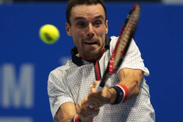 September 23, 2016 - Saint Petersburg, Russia - Roberto Bautista of Spain returns the ball to Joao Sousa of Portugal during the St. Petersburg Open ATP Tennis Herren tennis tournament match in St. Petersburg, Russia, September 23, 2016. Roberto Bautista v Joao Sousa - St. Petersburg Open 2016  - ZUMAn230