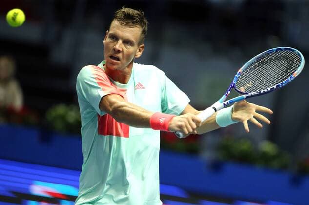 ST PETERSBURG, RUSSIA - SEPTEMBER 24, 2016: Tomas Berdych of the Czech Republic in a match against a German tennis player at the 21st St Petersburg international tennis tournament at Sibur Arena. Tomas Berdych lost the match 0-2. Peter Kovalev TASS  TS03246C