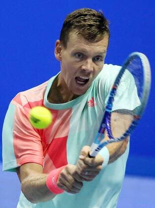 ST PETERSBURG, RUSSIA - SEPTEMBER 24, 2016: Tomas Berdych of the Czech Republic in a match against a German tennis player at the 21st St Petersburg international tennis tournament at Sibur Arena. Tomas Berdych lost the match 0-2. Peter Kovalev TASS  TS03246A