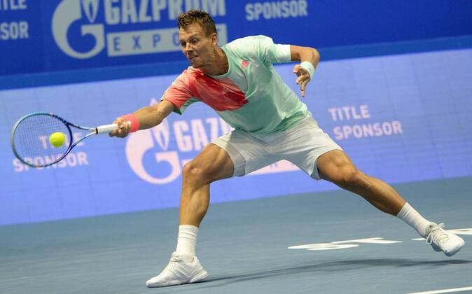 ST PETERSBURG, RUSSIA - SEPTEMBER 24, 2016: Tomas Berdych of the Czech Republic in a match against a German tennis player at the 21st St Petersburg international tennis tournament at Sibur Arena. Tomas Berdych lost the match 0-2. Andrei Ivanov TASS  TS032495