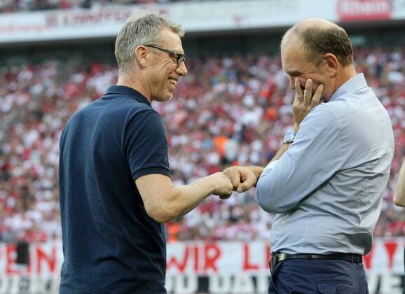 1.FC Koeln - RB Leipzig Fußball Bundesliga Köln, 25.09.2016, Rheinenergiestadion, Fußball, 1.BL, GER, 5.Spieltag , 1. FC Köln vs. RB Leipzig , Im Bild: Cheftrainer Peter Stöger Stoeger (l.) und Sportdirektor Jörg Schmadtke (beide Koeln) . ,
